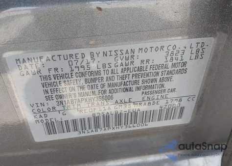 2017 Nissan Sentra S z USA, uszkodzony, nr VIN 3N1AB7APXHY366006